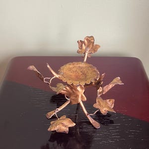 Mid Century Italian Gold Gilt Candle Holder/Italian tole gold wrought metal grape leaves Florentine style Candle Holder