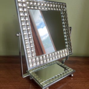 Rare! Vintage Opt Art Swivel Tabletop Mirror/MCM Chrome and Glass Op Art Table Mirror/Hal Bienenfeld style Optical Art Mirror