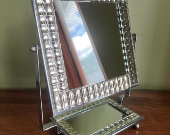 Rare! Vintage Opt Art Swivel Tabletop Mirror/MCM Chrome and Glass Op Art Table Mirror/Hal Bienenfeld style Optical Art Mirror