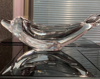 Vintage Vannes-le-Châtel Art Crystal Glass Dolphin Bowl - Made in France