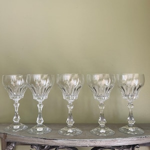 Vintage Set of 5 Crystal Wine Glasses Val St. Lambert Made in Belgium/Val Saint-Lambert Olive Cut Hand Blown Lead Crystal Wine Glasses