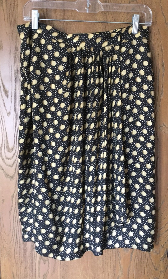 Vintage Anne Klein II 100% silk Wrap Skirt/Tulip Skirt Pleated Draped Lined sz 6/ Polka Dot Summer Skirt