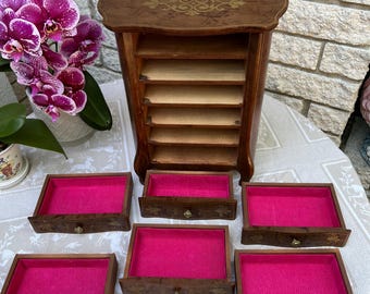 RARE Mid Century Musical Wooden Jewelry Armoire Made by