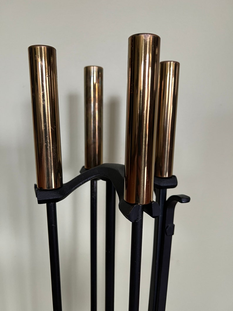 MCM Pilgrim Cast Iron & Brass Handles Fireplace Tools Set Made Etsy