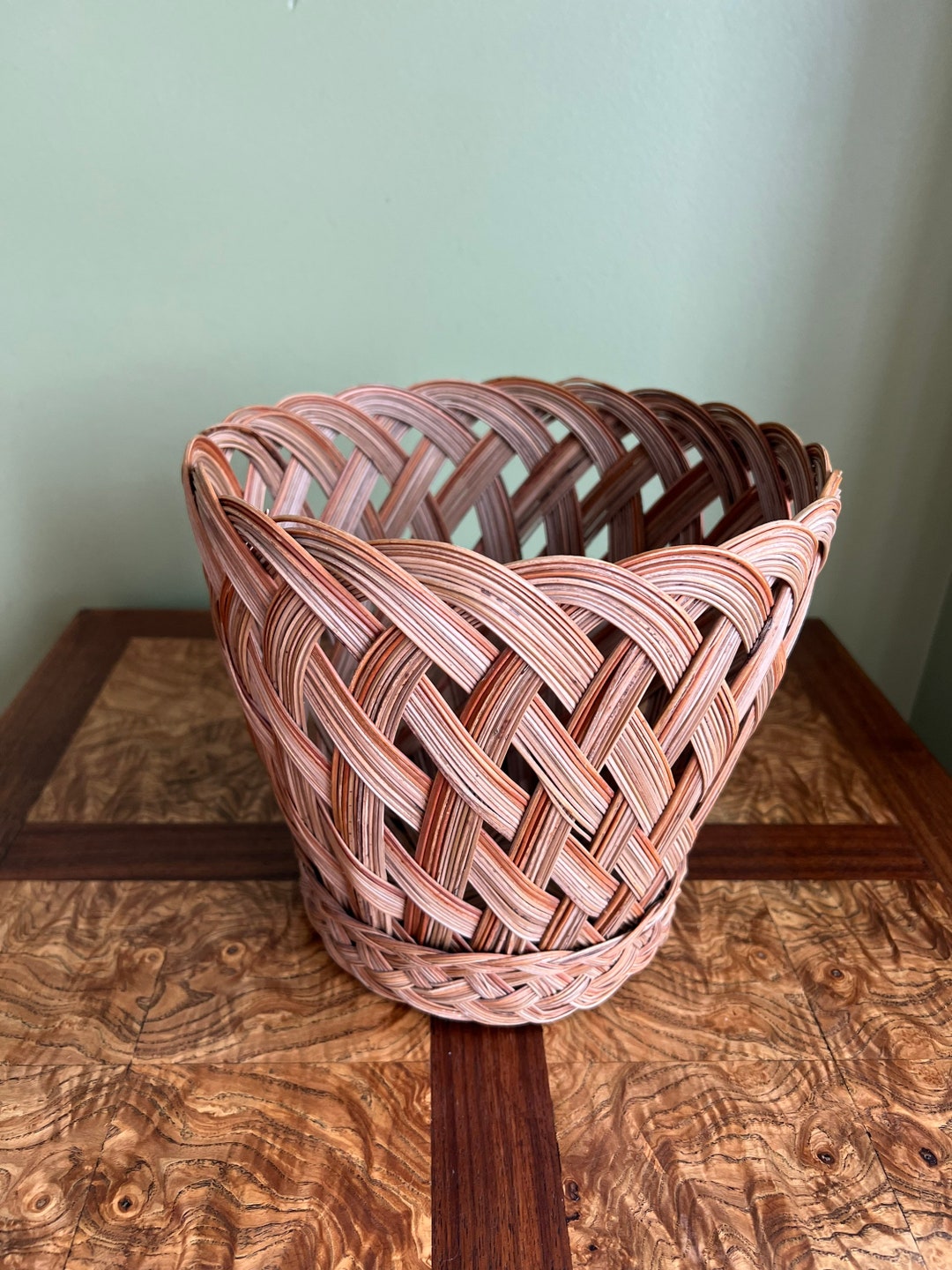 Vintage Wicker Wastebasket/ Fine Rattan Waste Basket/ Rattan Trash Can