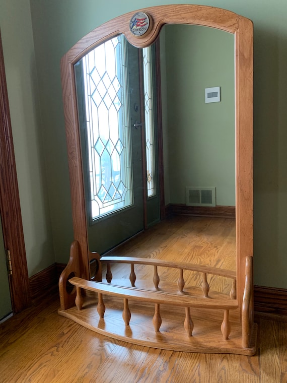 Vintage Oak Frame Large Mirror With Shelf Made in USA 1998 Large