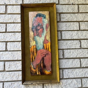 Vintage from 1960s Oil Painted Portrait of a Jewish Man Signed Brodynsky/ Mid Century Judaic Art Portrait of a Bearded Old Jew