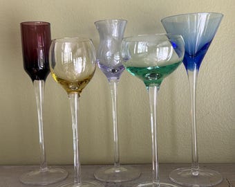 Juego vintage de 5 copas de cristal de colores para licores/copas de licor de color con tallo largo (5 piezas)/copas de digestivo de color/copas de aperitivo