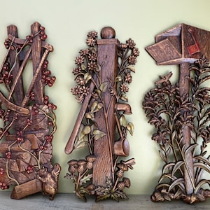 MCM Burwood Wall Hanging/1970s Farmhouse Wall Hanging Set of 3/Mid Century Wall Plaques Burwood Products Made in USA
