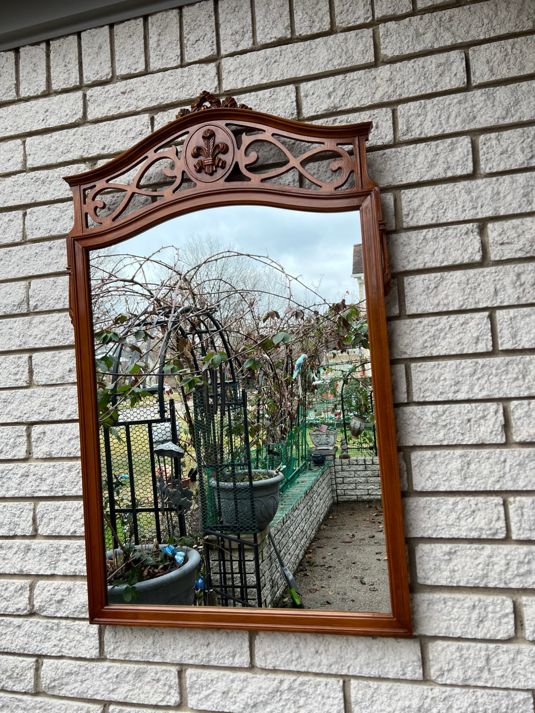 Old Large Carved Wood Wheat Sheaf Crest Mirror/carved Wooden English Regencystyle