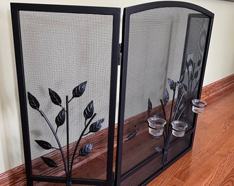 Fireplace Foldable Screen /3 panels Black Metal Mash Fireplace Screen