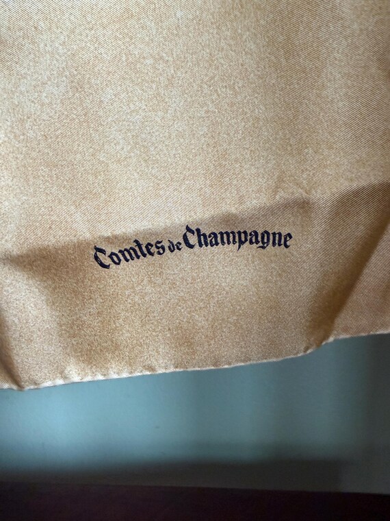 Vintage made in France Comtes de Champagne Silk Square Scarf Hand Rolled Edges View 2