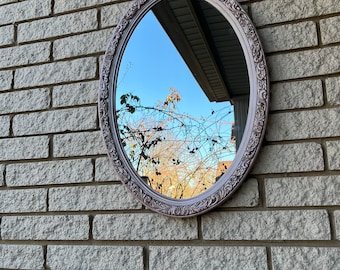 Vintage Ornate Pink  Frame Oval Mirror/Large Oval Wall Mirror/Entrance Large Oval Mirror/Oval Pink Vanity Mirror/Oval Console Mirror