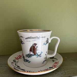 Vintage LFZ Porcelain set of Mug with Saucer “No Fish, No Scales&quot;/Imperial Porcelain Factory in St. Petersburg Russia Porcelain Coffee Cup