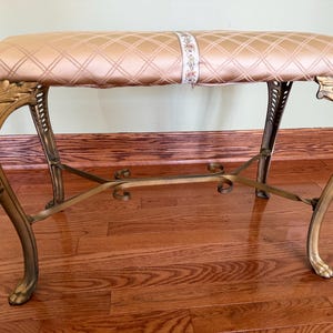 Antique Gold Gilted Cast Iron Bench with Claw foot and Fabric Top/ Italian inspired Antique Vanity Bench/Antique Window Seat/Hallway Bench immagine 7