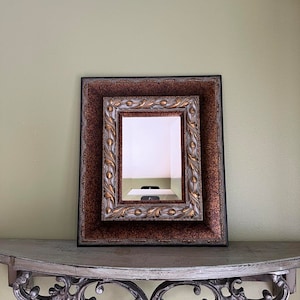 Vintage Wooden Frame Mirror/Bronze and Gold Frame Mirror/Medium Size Wooden Frame Beveled Mirror