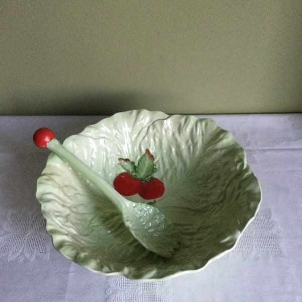 Vintage Carlton Ware Salad Bowl with Salad Server/Carton Ware Made in England Australian Design Tomato on Lettuce Leaf