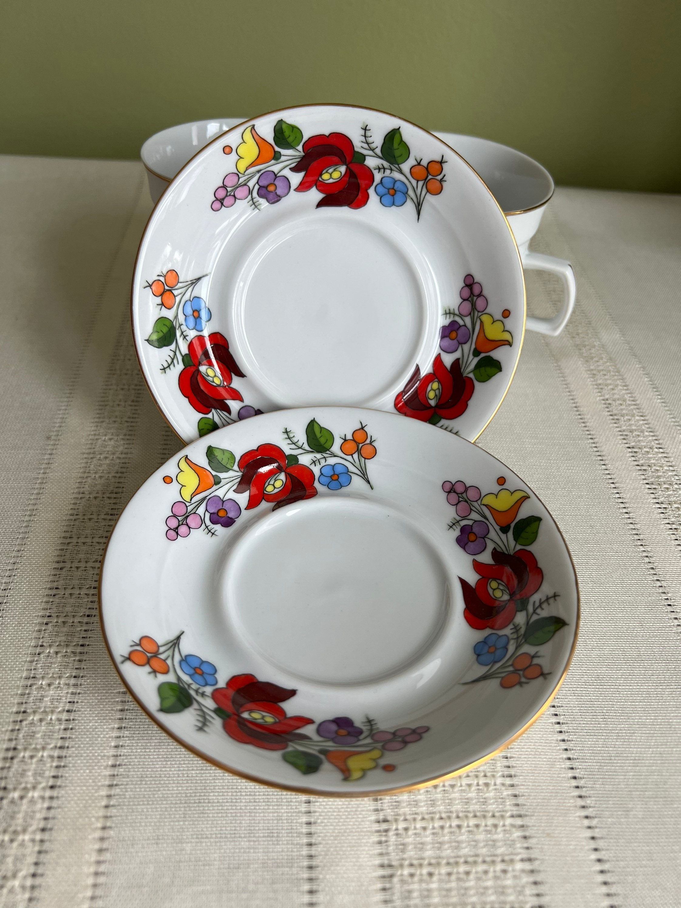 Vintage 1970s Kalocsa Hungary Porcelain Tea Cups and Saucers/ Etsy Canada