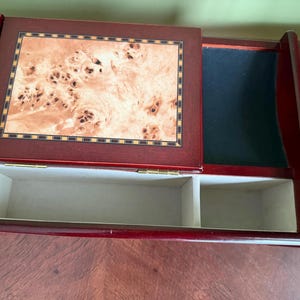 Vintage MELE Mahogany Jewelry Chest Inlay Wood Open Top Ring Holder Bottom Drawer/Wooden Jewelry Box for Men/Unisex Jewelry Box image 5