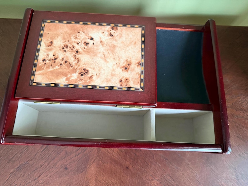 Vintage MELE Mahogany Jewelry Chest Inlay Wood Open Top Ring Holder Bottom Drawer/Wooden Jewelry Box for Men/Unisex Jewelry Box image 5