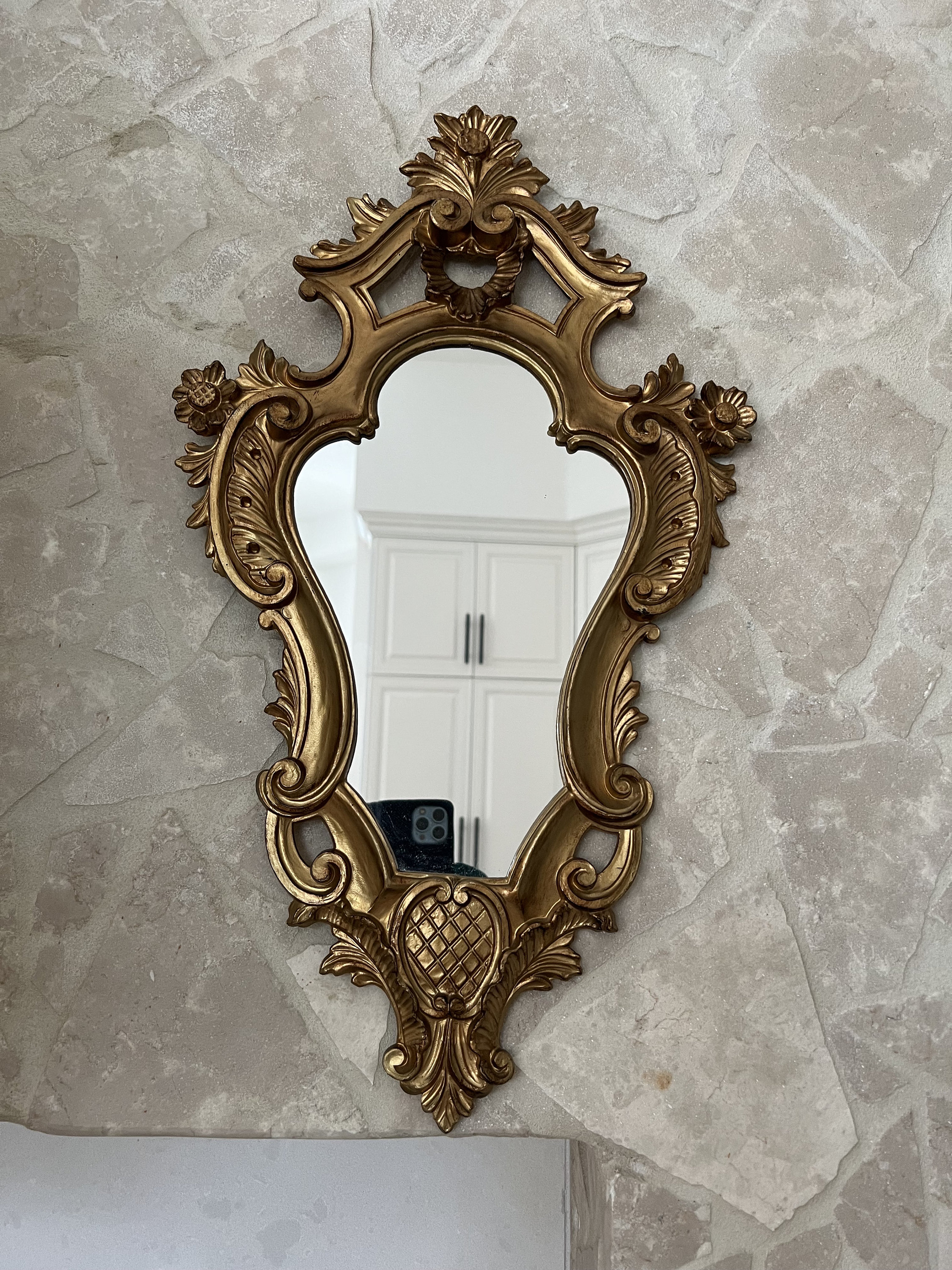 Mid Century Gold Gilt Wood Ornate Frame Mirror/ Vintage Italian Baroque ...