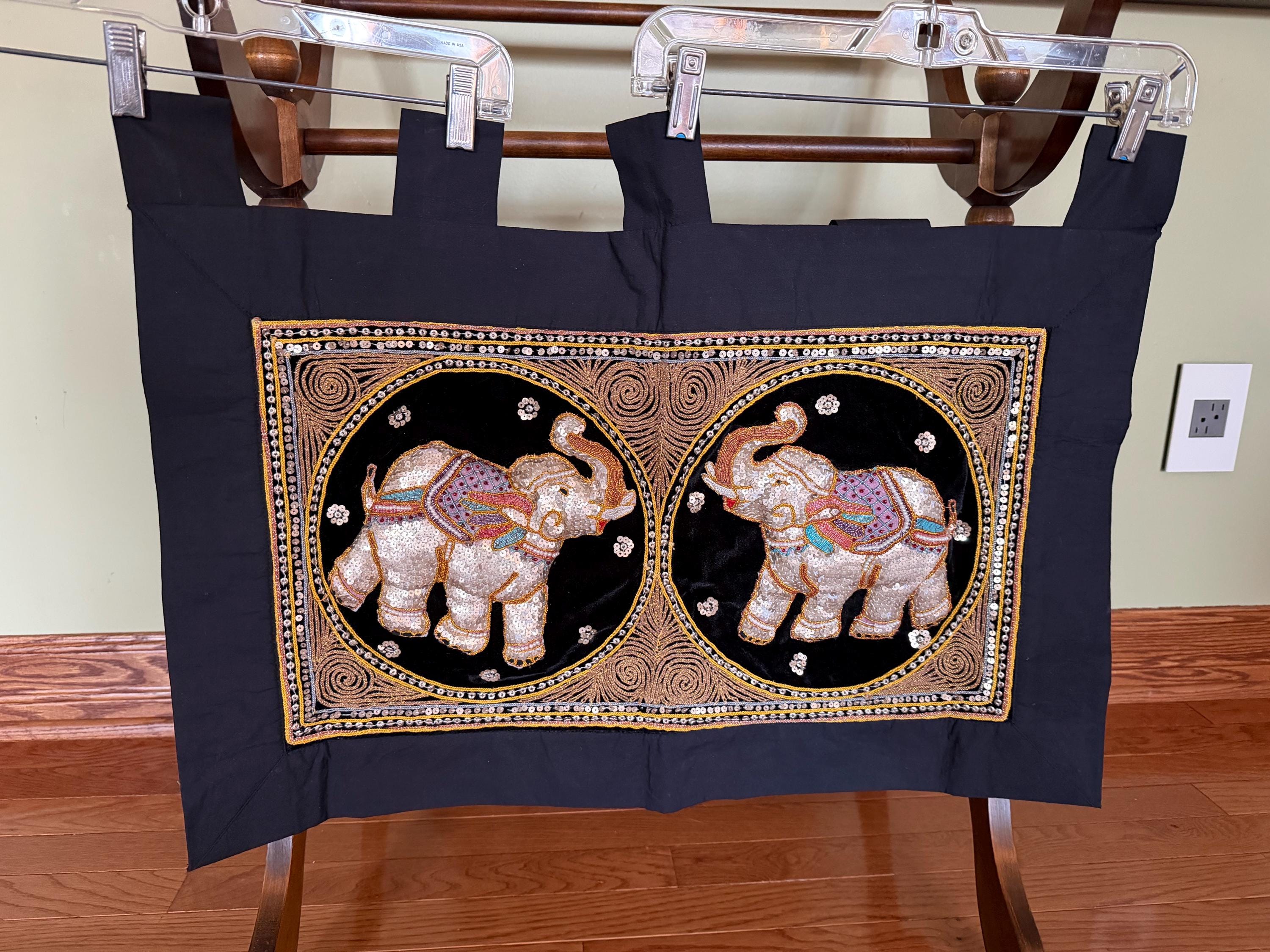 Vintage Thai Burmese Kalaga Tapestry Hand Made Elephants 