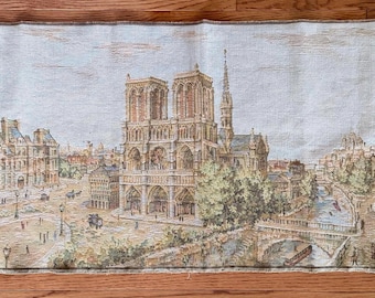 VTG Stadt Paris Französischer Gobelin Tischläufer Gewebt in Frankreich/Notre Dam de Paris Tapisserie/Paris Stadtbild Panorama Tapisserie