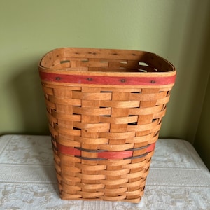 Vintage 1990 LONGABERGER BASKET Handwoven Dresden Ohio USA/Longaberger Maple Wood Wastebasket/Longaberger Trash Basket/Storage Basket