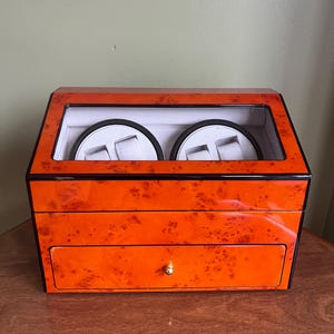 Vintage Varnished Wood WATCH WINDER 4 Automatic Watch Slots and 4 Watches Storage Drawer/Automatic electric watch winder