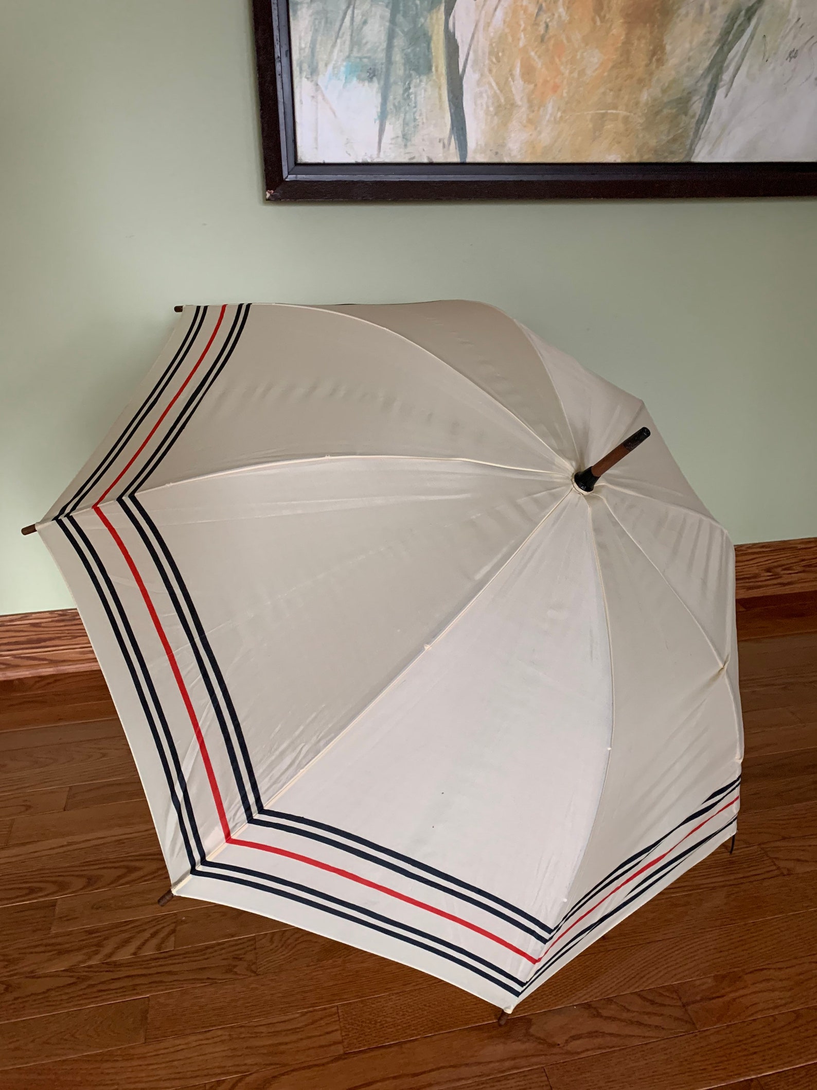 Vintage Umbrella with Bent Bamboo Handle/ 80s Long Umbrella Etsy