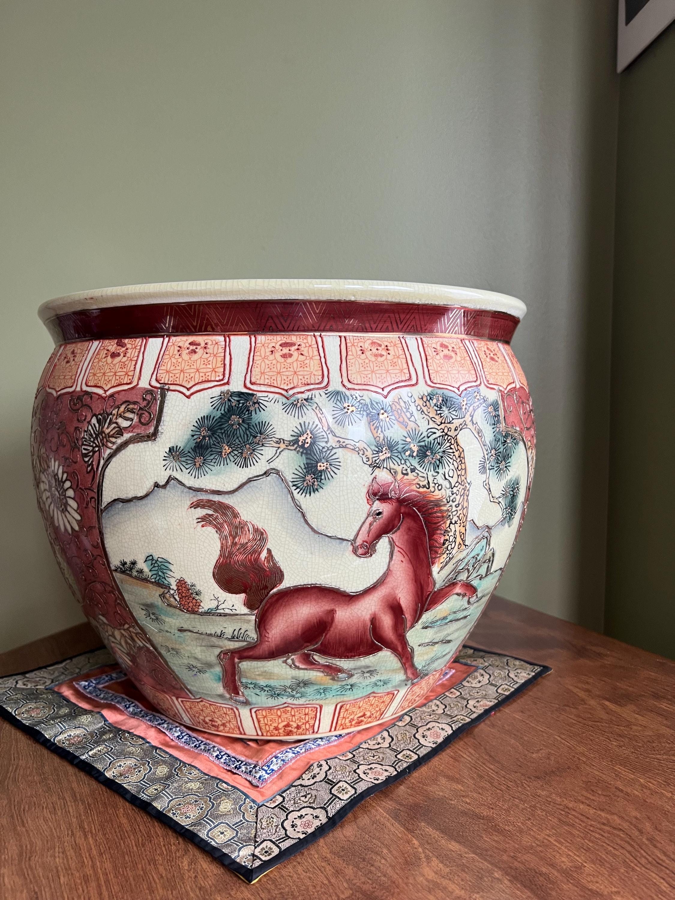 Vintage XL Chinese Fish Bowl //chinese Stoneware Pot With