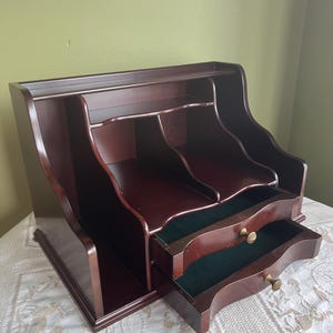 Organizador de mesa de madeira Bombay Co. vintage de 1997/organizador de tampo de mesa de madeira de mogno Bombay Co/secretária de mesa organizador de tampo de madeira/organizador de correspondência