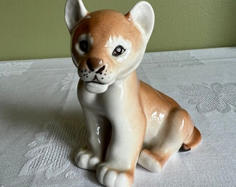 Vintage LFZ USSR Porcelain Lion Cub Figurine/ Lomonosov Made in