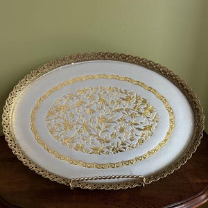 Vintage Vanity Gold Filigree Tray/ Vintage Perfume Tray/Mid Century Vanity Perfume Tray/Gold and Silver tone Vanity Tray/Gold Dresser Tray