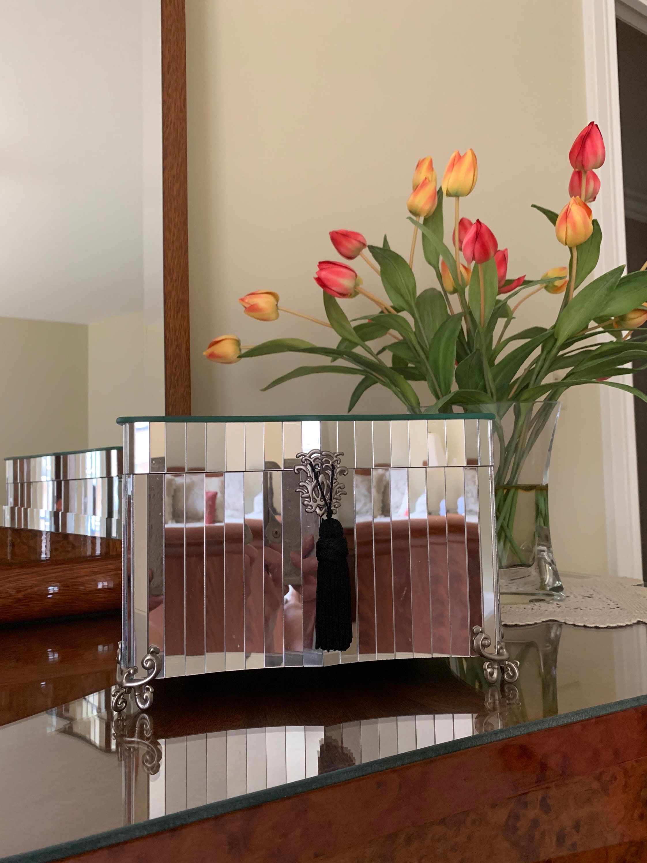 Bombay Company Mirrored Jewelry Box with Black Velvet Etsy