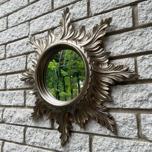 Vintage made in Italy Gold Sunbirst Frame Mirror/Mid-Century 19.5&quot; Gold Sunburst Italian Mirror/Hollywood Regency Gold Solar Mirror