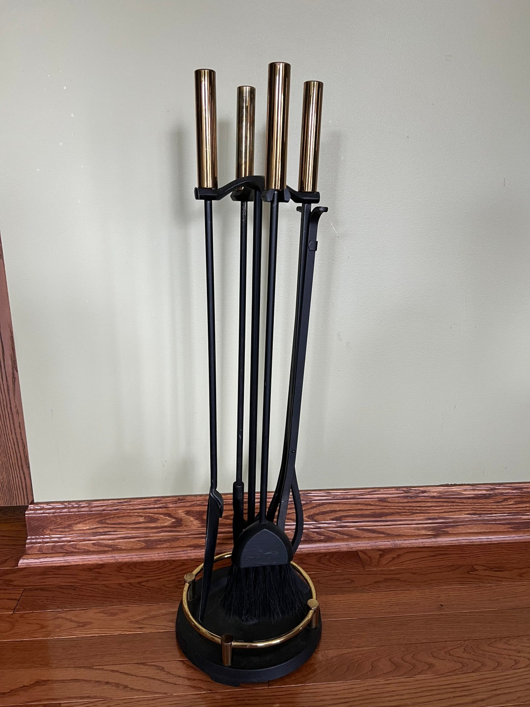 MCM Pilgrim Cast Iron & Brass Handles Fireplace Tools Set Made in Usa