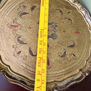 Vintage Italian Florentine Gold Gilted Round Tray 15” diameter/Large Made in Italy Florence Hand Made Gold Tray/Gold Perfume Tray image 11