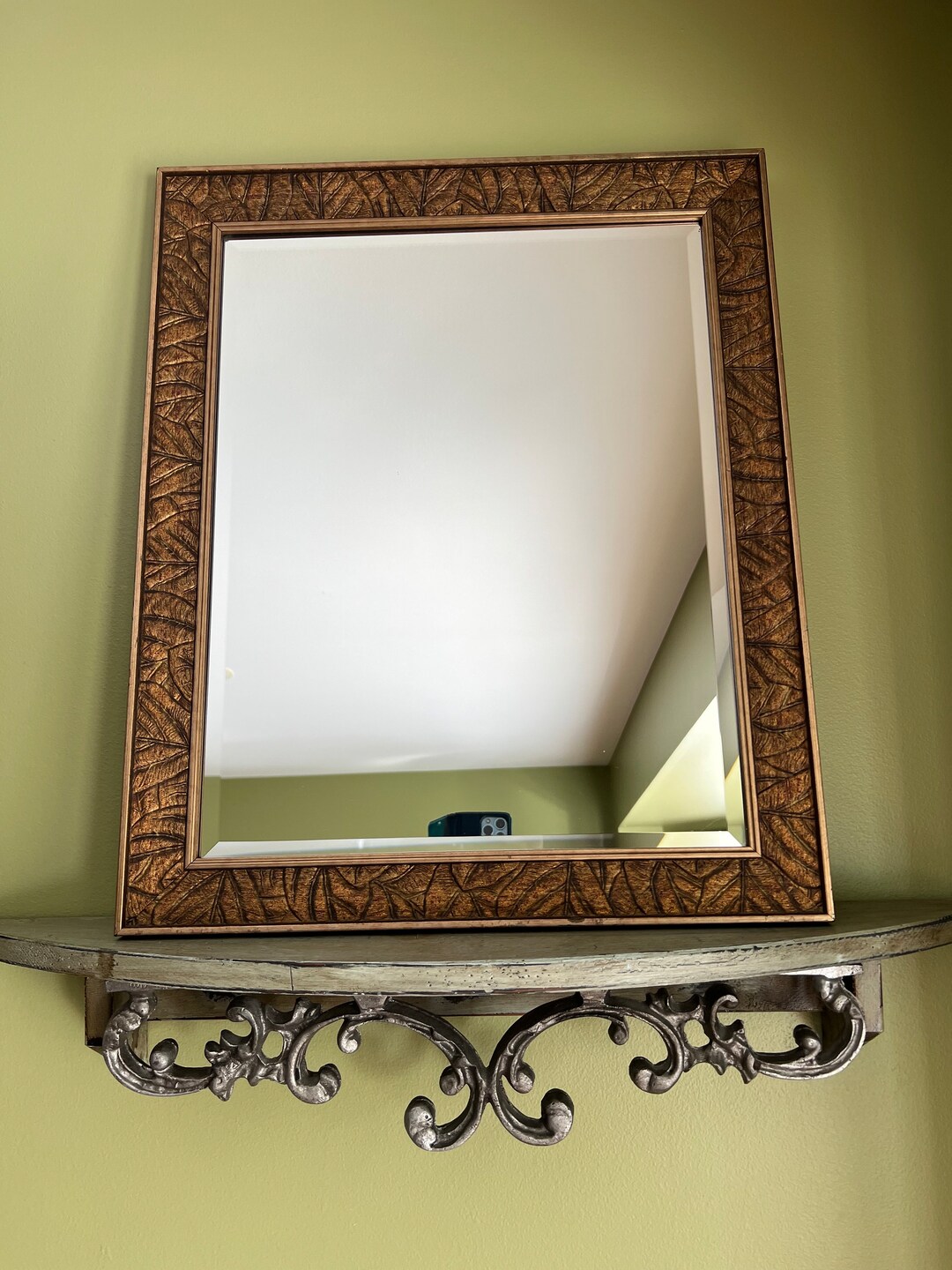 Vintage Thomasville Furniture Beveled Mirror/ Bronze and Gold Tone Wall Mirror Medium Size Wall