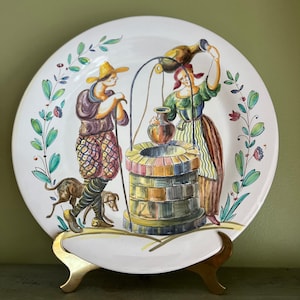 Vintage UGO ZACCAGNINI Ceramic Decorative Plate “Meeting at the well” Made in Italy/Ugo Zaccagnini Florence Italy Collectible Wall Plate