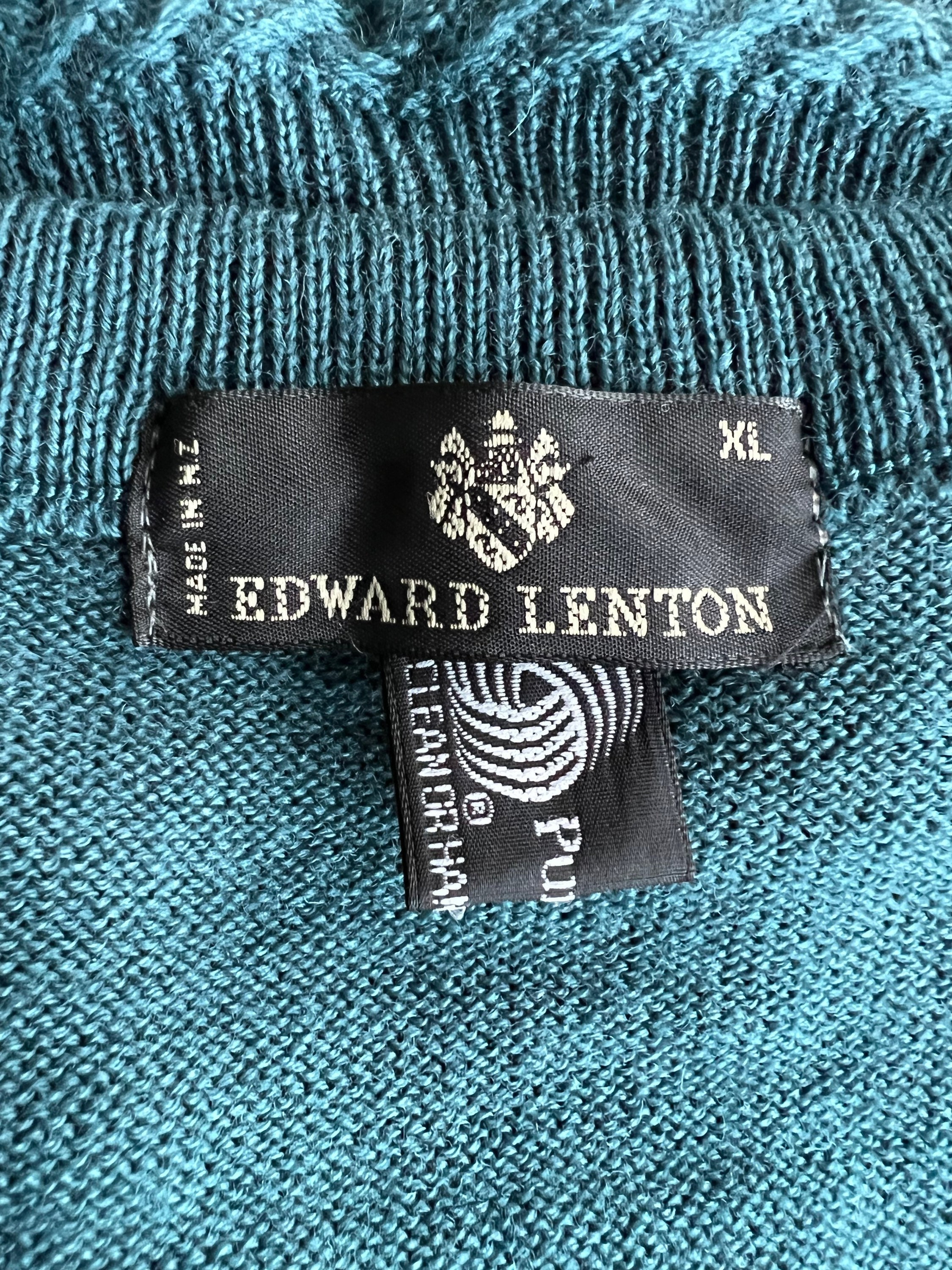 Vintage V-neck Teal Wool Sweater by Edward Lenton Made in New 