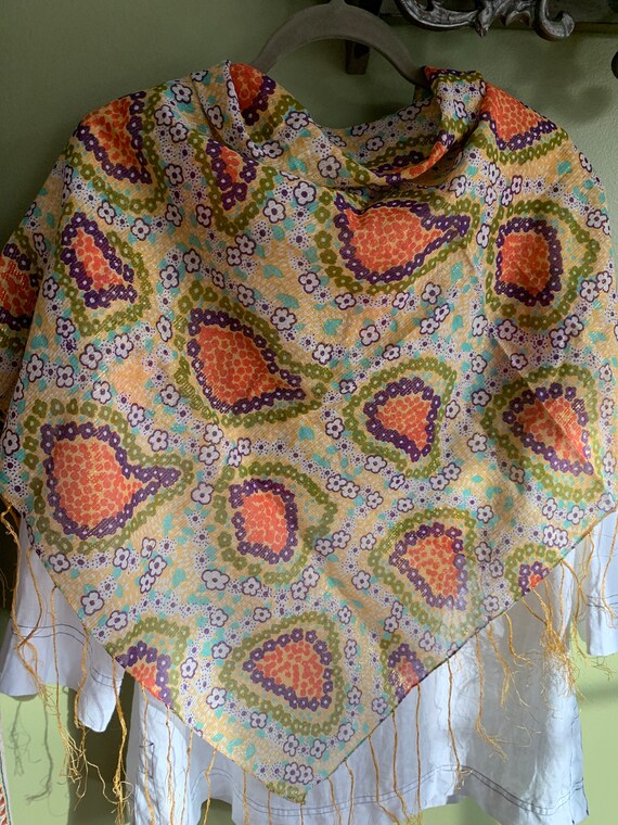 Vintage Abstract Flowers Cotton Scarf with Yellow… - image 5