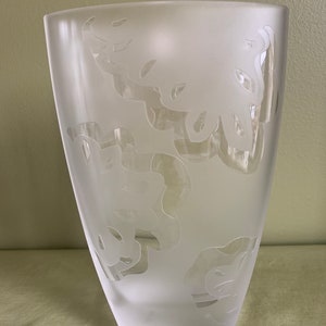 Rare Vintage Sasaki Crystal Vase/ Abstract Floral Pattern Crystal Vase