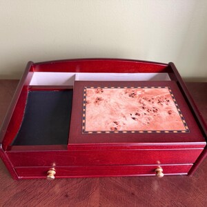 Vintage MELE Mahogany Jewelry Chest Inlay Wood Open Top Ring Holder Bottom Drawer/Wooden Jewelry Box for Men/Unisex Jewelry Box image 1