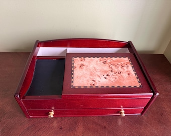 Vintage MELE Mahogany Jewelry Chest Inlay Wood Open Top Ring Holder  Bottom Drawer/Wooden Jewelry Box for Men/Unisex Jewelry Box