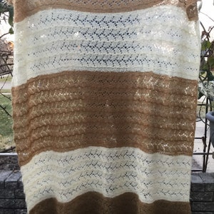 Vintage Hand Knitted Mohair Wool Yarn Throw Blanket