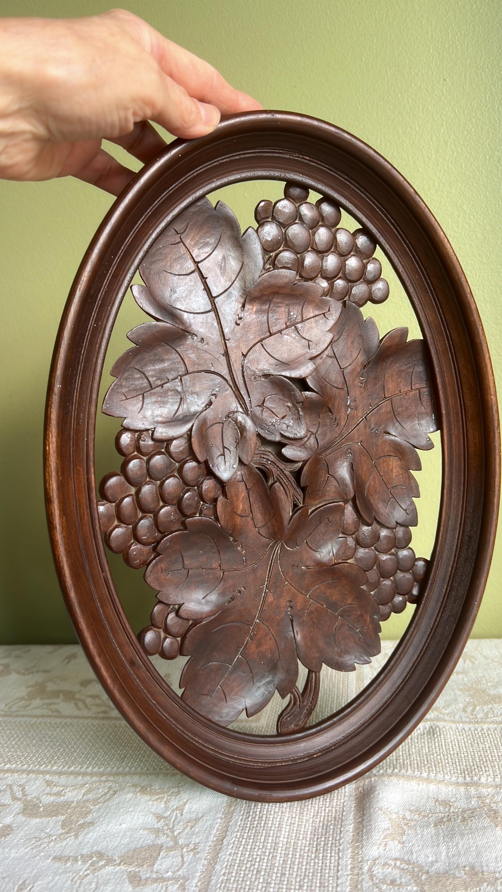 Antique German Black Forest Musical Carved Wood Tray-centerpiece