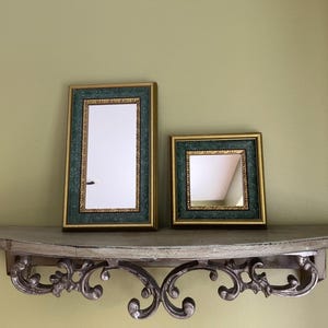 Vintage set of 2 Green and Gold Wood Frame Mirrors Made in USA/Wooden Frame Skinny Mirror/Gallery Mirrors/Solid Wood frame mirrors
