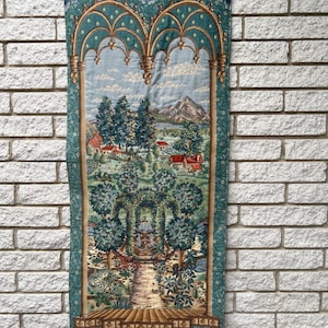 Vintage European Gothic style Wall Tapestry/ Medieval European Cotton Tapestry Wall Hanging/Wall Gobelin 50” x 21”