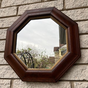 Circle Mirror Wall Decor, Small Brown Round Mirror, Makeup Wood Frame Mirror,  Vanity Circular Mirror for Wall, Walnut Colour Mirror 